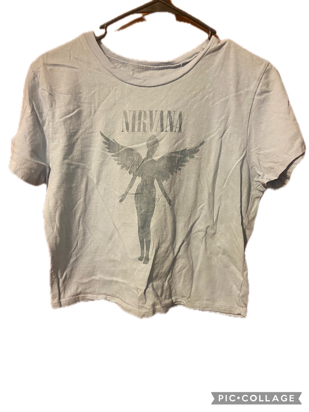 NIRVANA Baby blue Angel Graphic Crop Tee